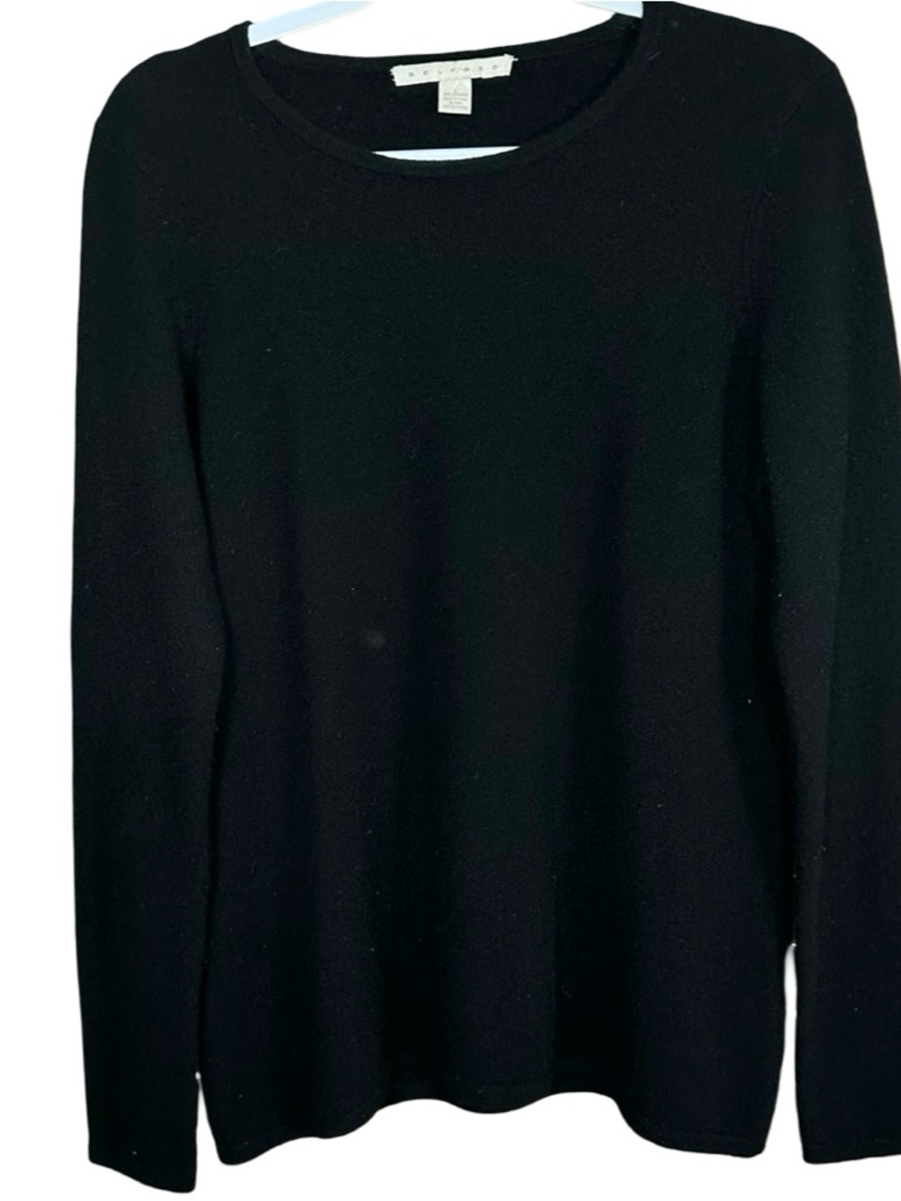 Belford Black 100% Cashmere Button Long Sleeve Crewneck Knit Sweater Size Large